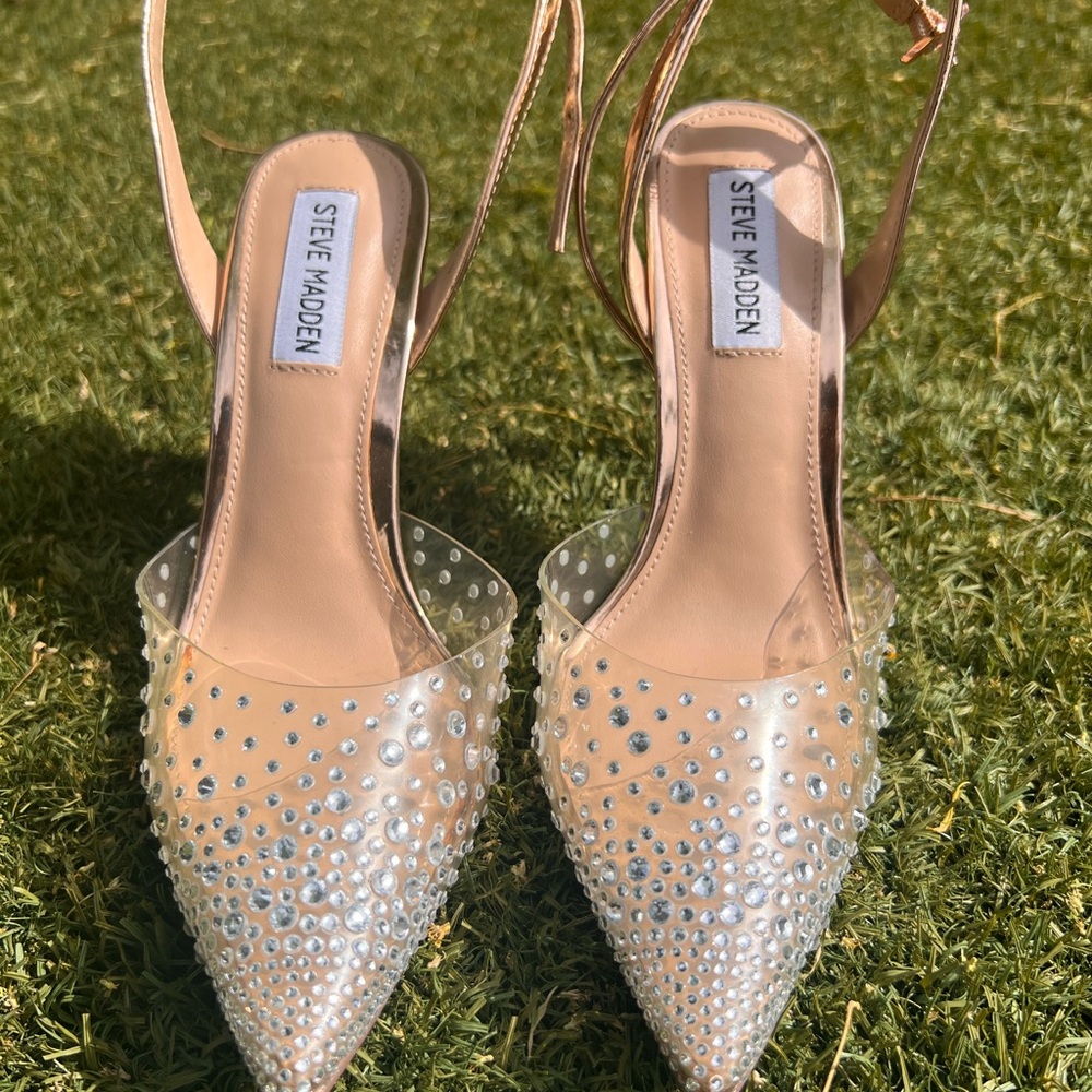 Steve Madden Clear and Tan Heels Elegant Design